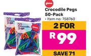 Gizmo Crocodile Pegs-For 2 x 50 Pack
