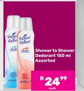 Shower To Shower Deodorant Assorted-150ml Each