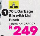 Big Jim 70L Garbage Bin With Lid Black