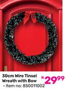 30cm Wire Tinsel Wreath with Bow
