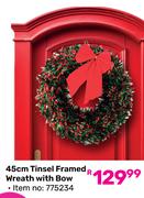 45cm Tinsel Framed Wreath with Bow