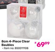 8cm 4 Piece Clear Baubles