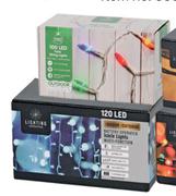 100 LED Fairy String Warm White/Icicle/Multi Colour Lights-Each