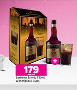 Bertrams Brandy 750ml With Highball Glass-Per Set