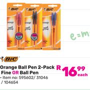 Bic Orange Ball Pen 2 Pack Fine Or Ball Pen-Each