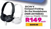 Sony Compact Folding On Ear Headphones MDR-ZX110BCE-Each 