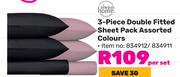 Alwats Home 3 Piece Double Fitted Sheet Pack Assorted Colours-Per Set