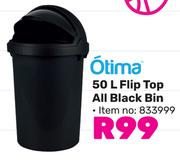 Otima 50L Flip Top All Black Bin