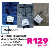 Mainstays 3 Pack Towel Set Assorted Colours-Per Set