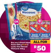 2 x Great Value Pasta 500g Plus 2 x Lucky Star Minced Pilchards 410g-For All