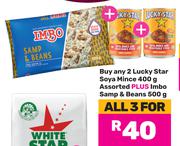 2 x Lucky Star Soya Mince 400g Plus Imbo Samp & Beans 500g-For All 3