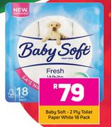 Baby Soft 2 Ply Toilet Paper White-18's Per Pack