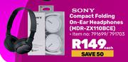 Sony Compact Folding On-Ear Headphones MDR-ZX110BCE-Each
