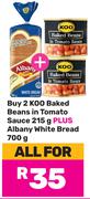 Koo Baked Beans In Tomato Sauce 2 x 215g Plus Albany White Bread 700g-All For