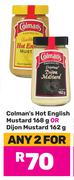 Colman's Hot English Mustard 168g Or Dijon Mustard 162g-For Any 2