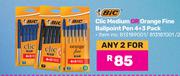 Bic Clic Mediuum Or Orange Fine Ballpoint Pen 4+3 Pack-For 2