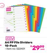 Simple Choice A4 PP File Dividers 10 Pack-Each