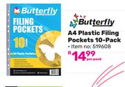 Butterfly A4 Plastic Filing Pockets 10 Pack-Per Pack