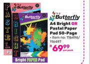 Butterfly A4 Bright Or Pastel Paper Pad 50 Page-Per Pack