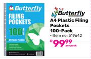 Butterfly A4 Plastic Filing Pockets 100 Pack-Per Pack