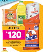 Pan Vegetable Oil 2L, Nyala Super Maize Meal 5kg, Hulletts White Sugar 2.5kg, Ace Samp 1kg-All For