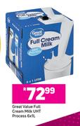 Great Value Full Cream Milk UHT Process-6 x 1Ltr