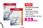 Eurolux 7W LED Twin Pack GU10WW-Each