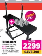 Trojan Dumbbell Set 20Kg Plus Flat Bench Plus Squat Rack