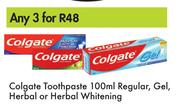 Colgate Toothpaste Regular, Gel, Herbal Or Herbal Whitening-For Any 3 x 100ml
