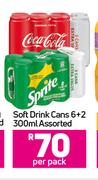 Soft Drink Cans Assorted 6 + 2-300ml Per pack