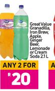 Great Value Granadilla, Iron Brew, Apple, Ginger Beer, Lemonade Or Cream Soda-For Any 2 x 2.1L