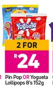 Pin Pop Or Yogueta Lollipops 8's-For 2 x 152g