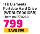 WD 1TB Elements Portable Hard Drive WDBUZG0010BB