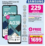 2 x Samsung Galaxy A03 Core 4G Smartphone-On Red Flexi 125 + On Promo 65