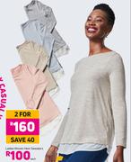 Ladies Woven Hem Sweaters-Each
