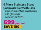 Always Home 6 Piece Stainless Steel Cookware Set With Lids-Per Set