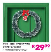 Wire Tinsel Wreath With Bow TS7022A
