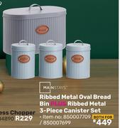 Mainstays Ribbed Metal Bread Bin Plus Ribbed Metal 3 Piece Canister Set-Both For