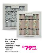 30cm Oh What Fun Luxury Christmas Crackers 6 Pack Assorted-Each