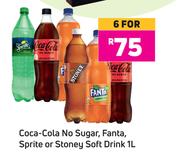 Coca Cola No Sugar, Fanta, Sprite Or Stoney Soft Drink-For 6 x 1L