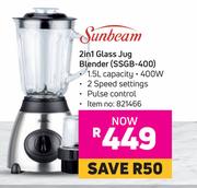 Sunbeam 2 In 1 Glass Jug Blender SSGB-400