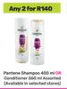 Pantene Shampoo 400ml Or Conditioner 360ml-For Any 2