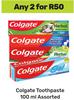 Colgate Toothpaste Assorted-For Any 2 x 100ml