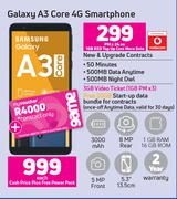 Samsung Galaxy A3 Core 4G Smartphone-On 1GB Red Top Up Core More Data