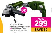 Storm Force 115mm 500W Angle Grinder Or 500W Impact Drill-Each