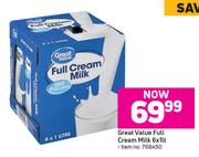 Great Value Full Cream Milk-6x1lt