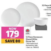 Always Home 12 Piece Stoneware Glazed White Dinner Set