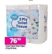 Great Value Toilet Paper 2 Ply-18's Per Pack