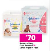 Johnsons Baby Extra Sensitive Or Gentle Wipes-4's Pack