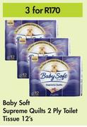 Baby Soft Supreme Quilts 2 Ply Toilet Tissue 12's Pack-For 3